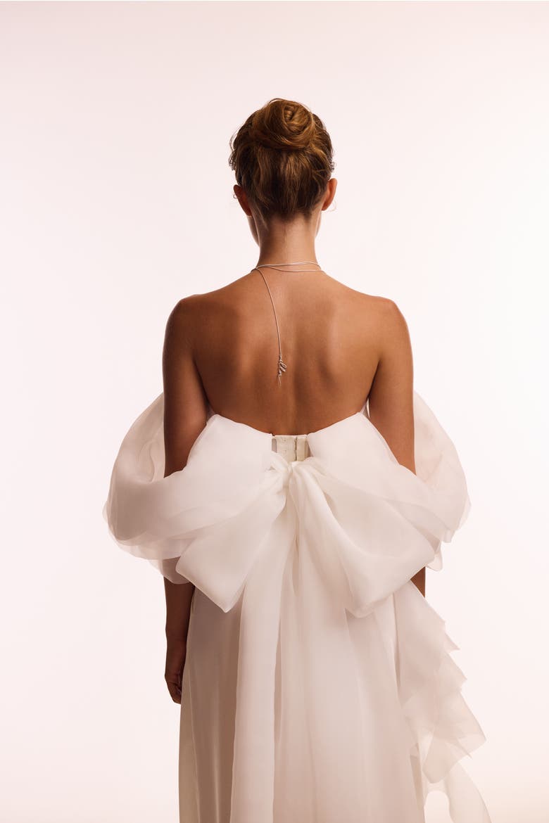 Off-Shoulder Organza Formal Occasion Blouse with Ruffles, Alternate, color, White