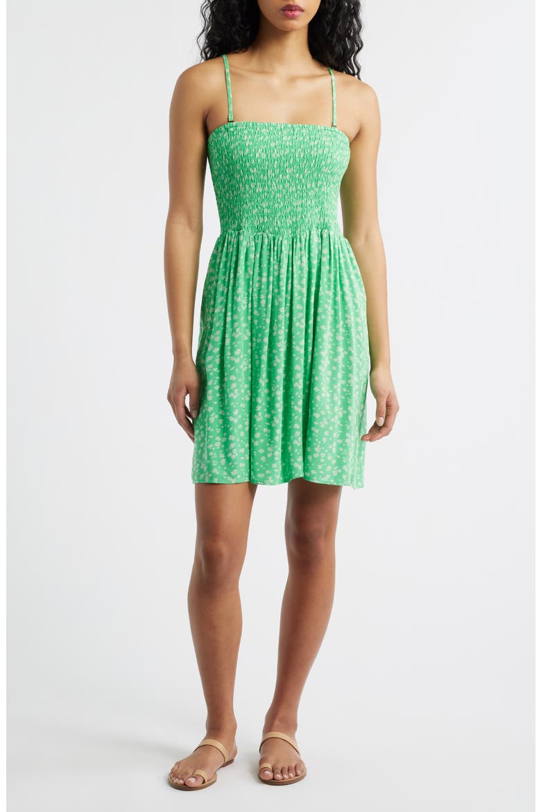 Surf Side Smocked Strapless Minidress, Alternate, color, LIGHT GREEN