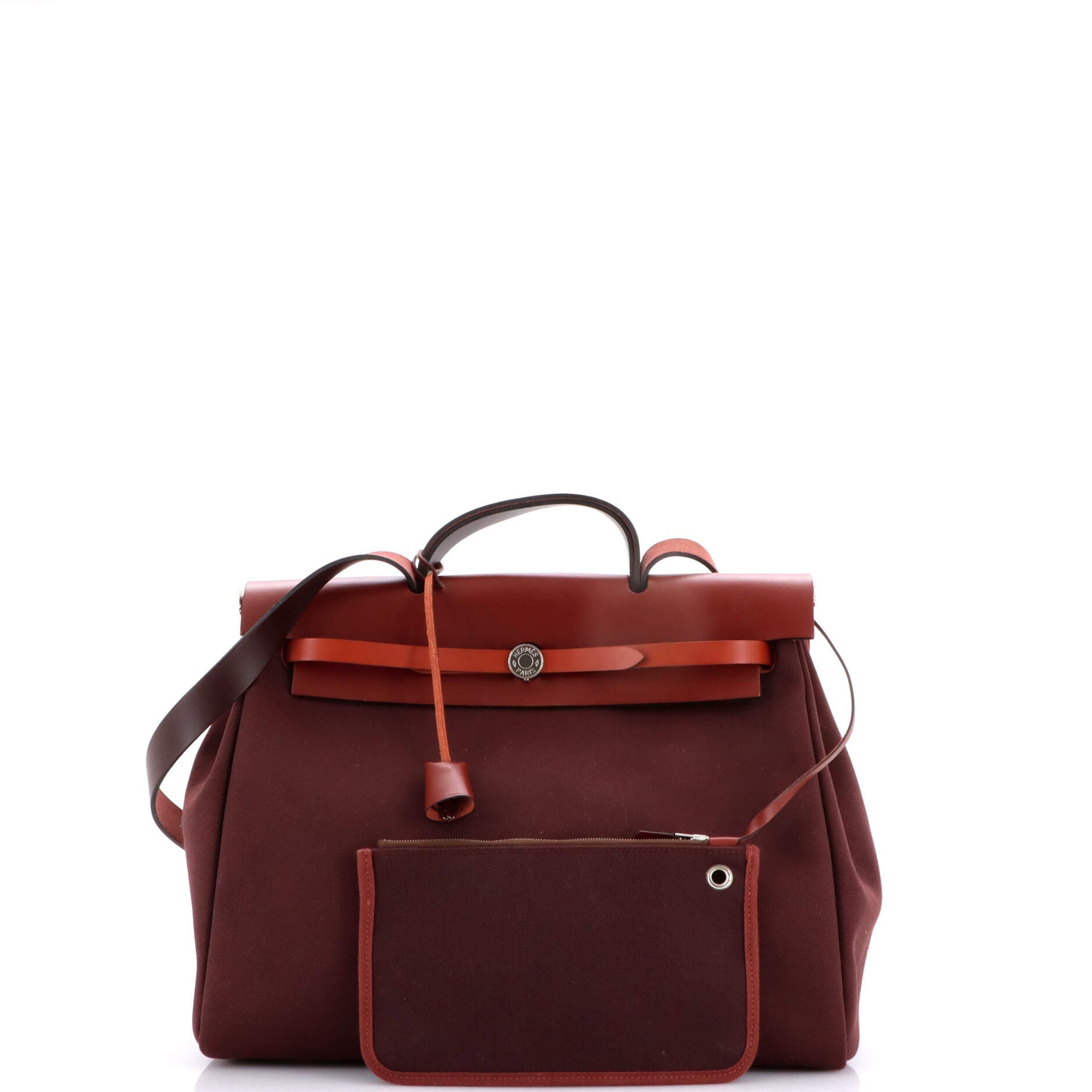 Pre-Owned Hermes Herbag Zip Leather and Toile 39, Alternate, color, Bordeaux