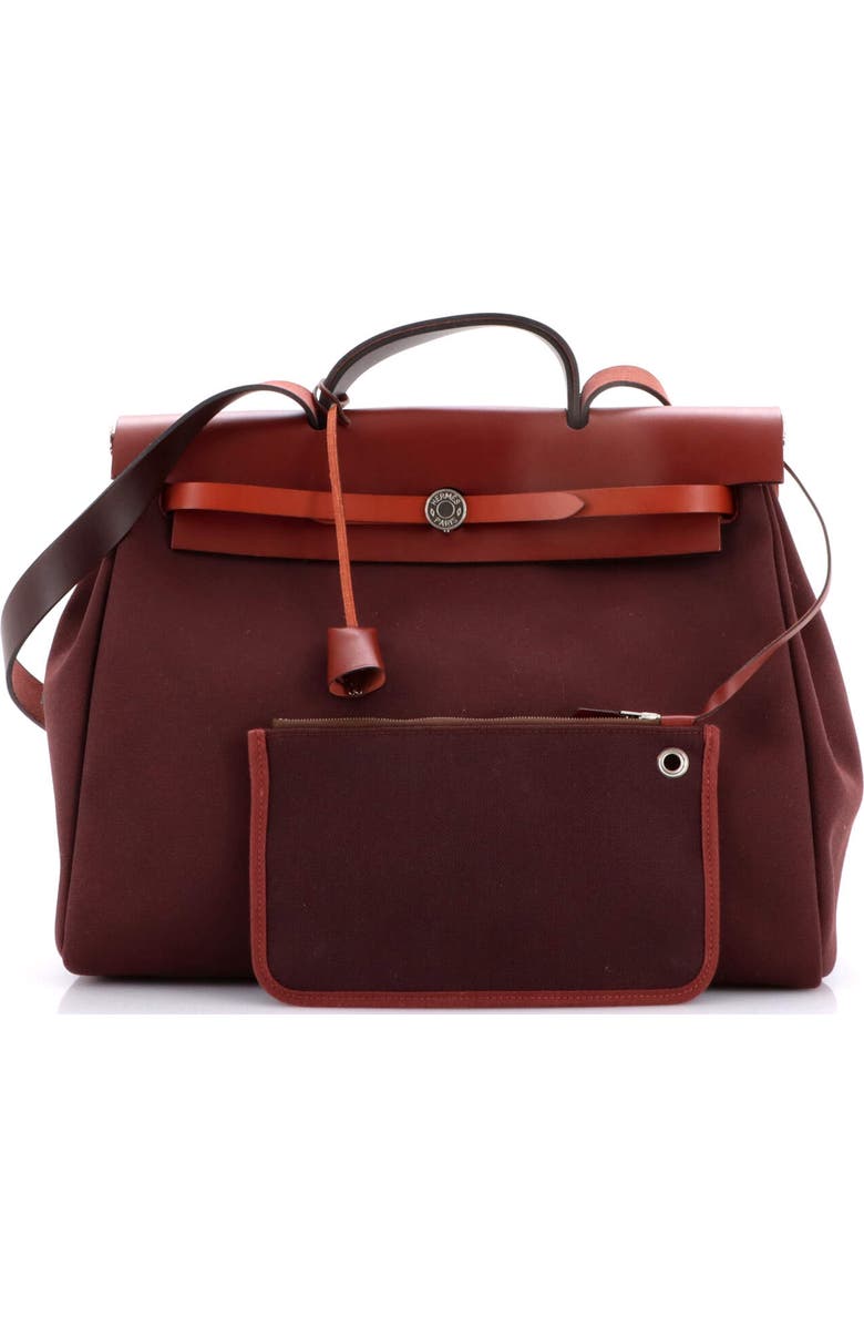 Pre-Owned Hermes Herbag Zip Leather and Toile 39, Alternate, color, Bordeaux