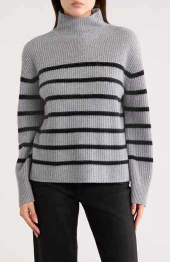Nordstrom Cashmere Stripe Mock Neck Ribbed Sweater