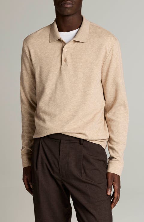 Heathered Double Face Long Sleeve Polo