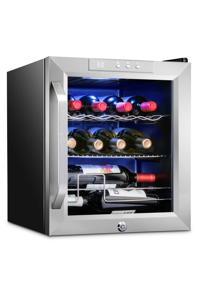 12 Bottle Compressor Wine Refrigerator, Cube Wine Cooler with Lock, Main, color, Silver