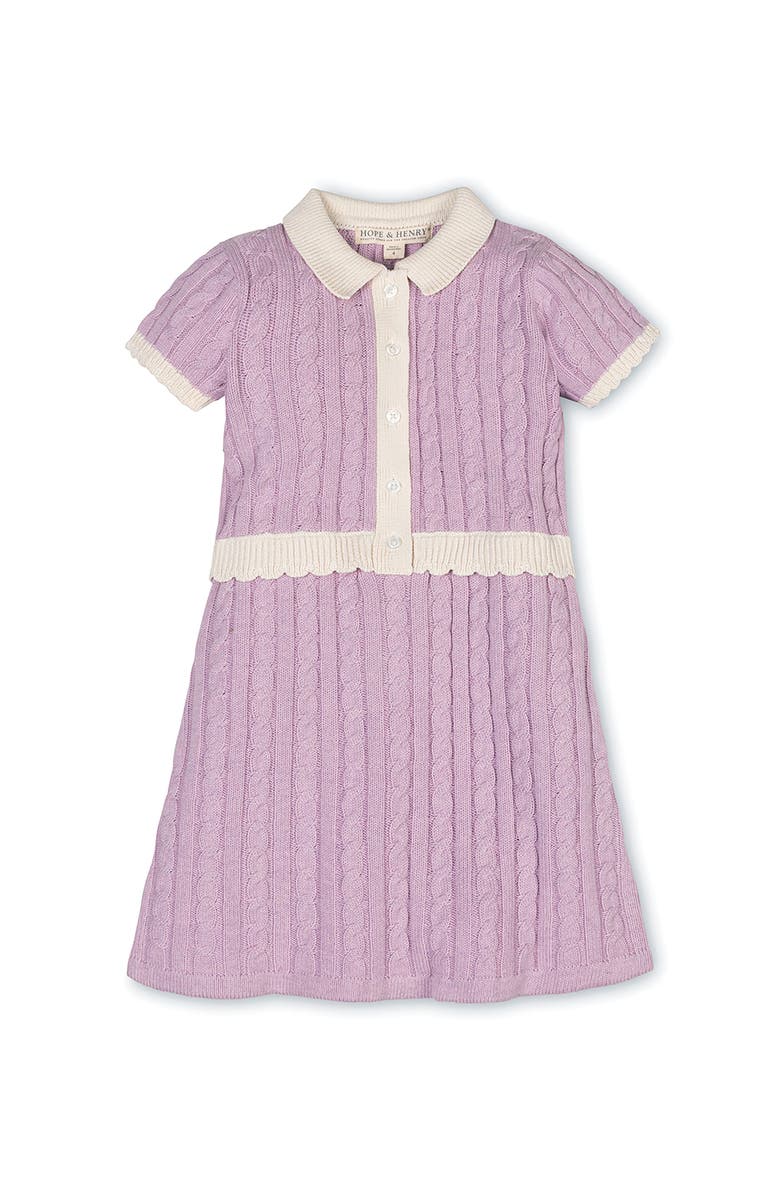 Hope & Henry Kids' Organic Short Sleeve Collared Button Front Sweater Dress, Main, color, Lavender Heather