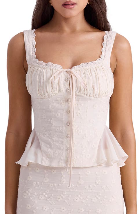 Jean Broderie Anglaise Button-Up Peplum Top