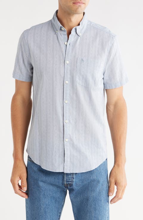 Geometric Cotton Dobby Short Sleeve Button-Up Shirt