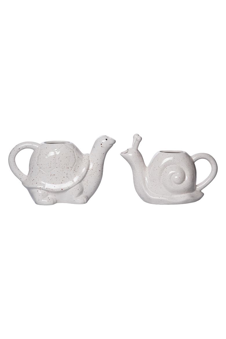 Dolomite Animal Watering Pitcher Set of 2 Multicolored for Spring Garden Decor, Main, color, White