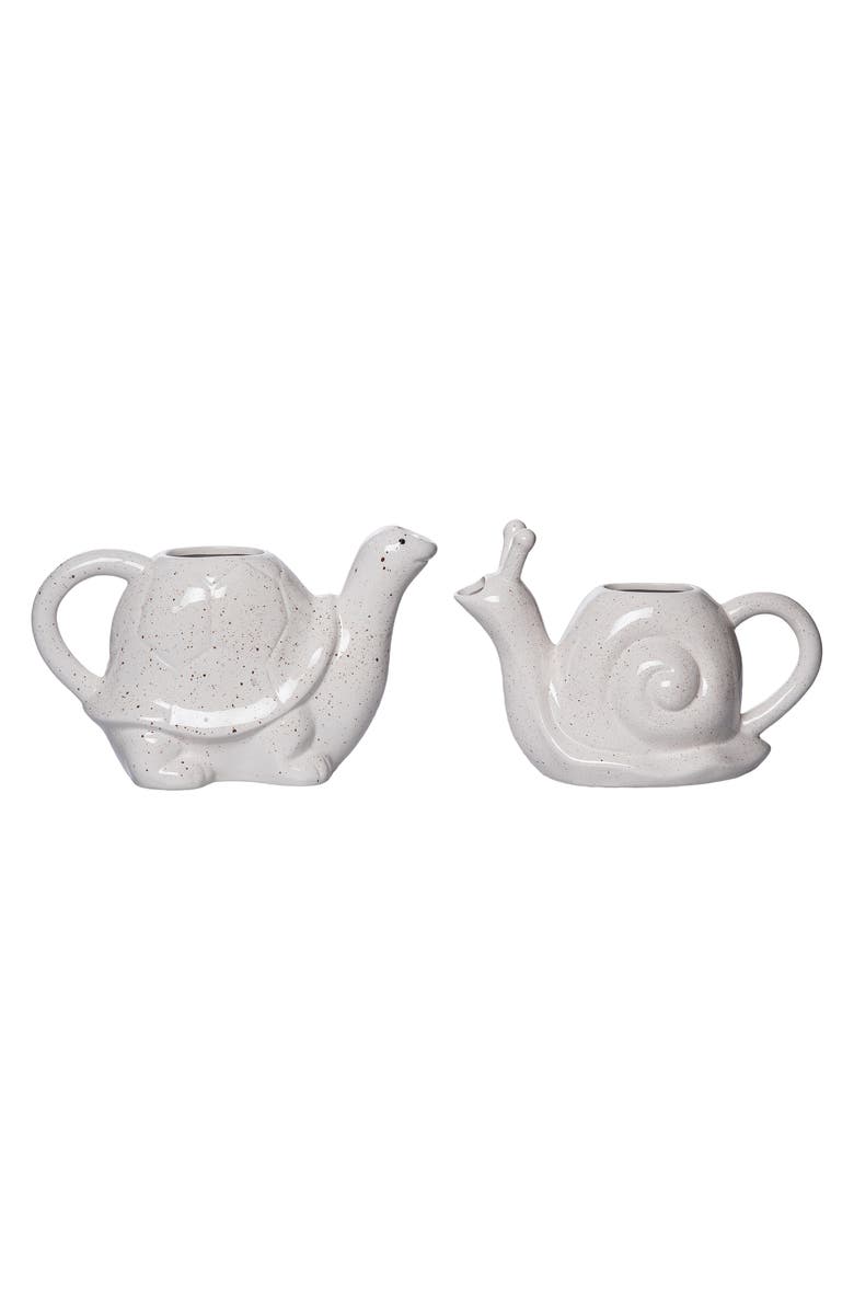 Transpac Dolomite Animal Watering Pitcher Set of 2 Multicolored for Spring Garden Decor, Main, color, White