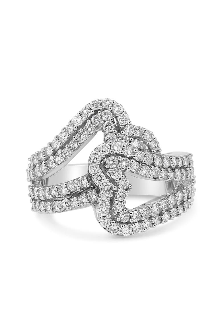 14K White Gold 1 1/2 Cttw Diamond Open Double Heart Bypass Ring, Main, color, White