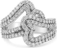 Haus of Brilliance 14K White Gold 1 1/2 Cttw Diamond Open Double Heart Bypass Ring
