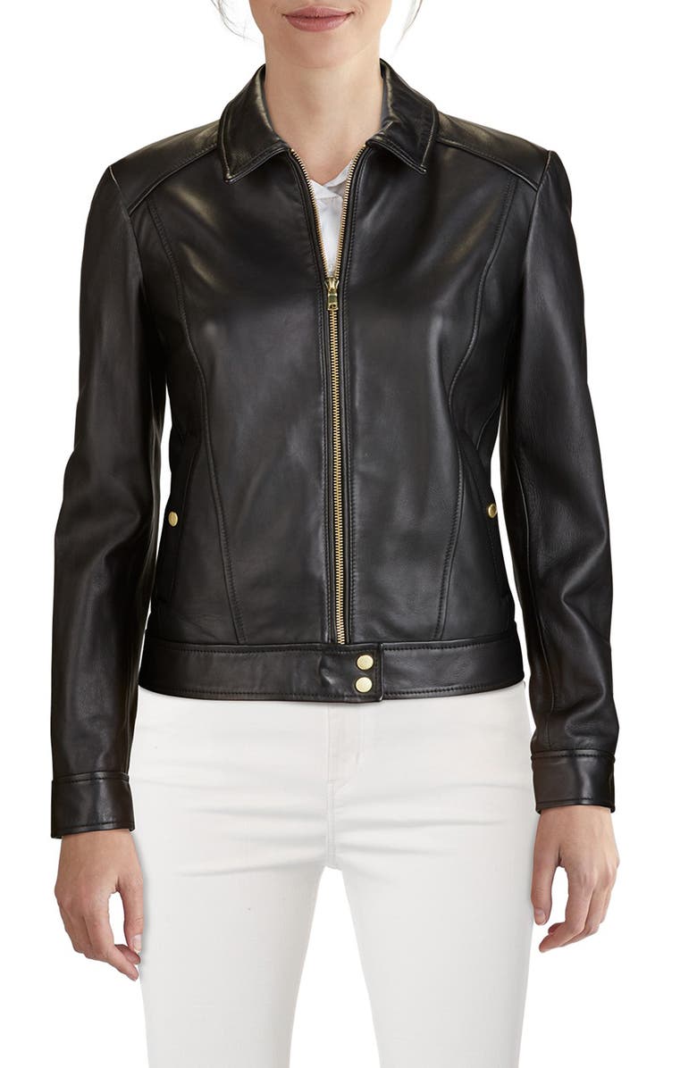 Cole Haan Smooth Lambskin Leather Jacket, Main, color, 