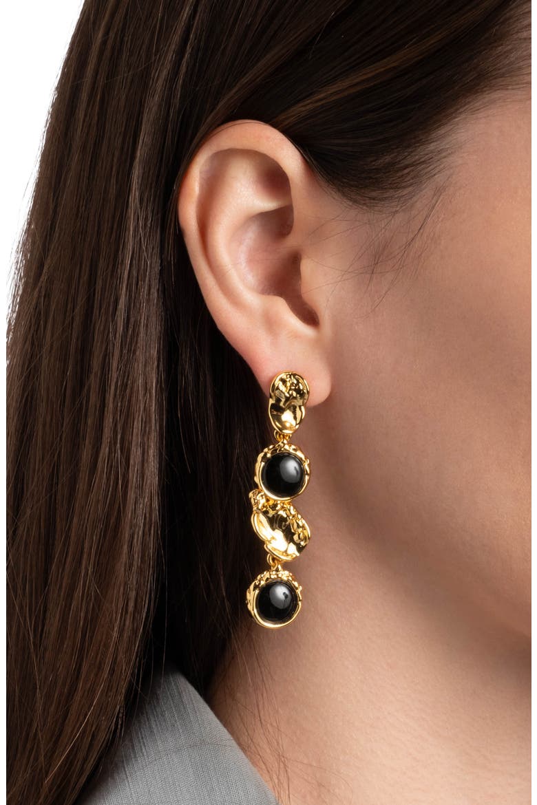 Brut Black Onyx Coin Linear Drop Earrings, Alternate, color, BLACK/ GOLD