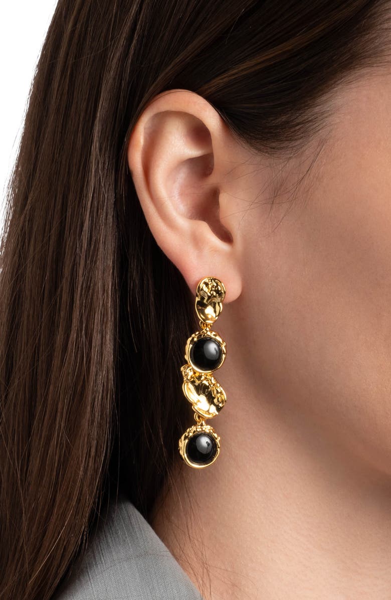 Alexis Bittar Brut Black Onyx Coin Linear Drop Earrings, Alternate, color, Black/ Gold