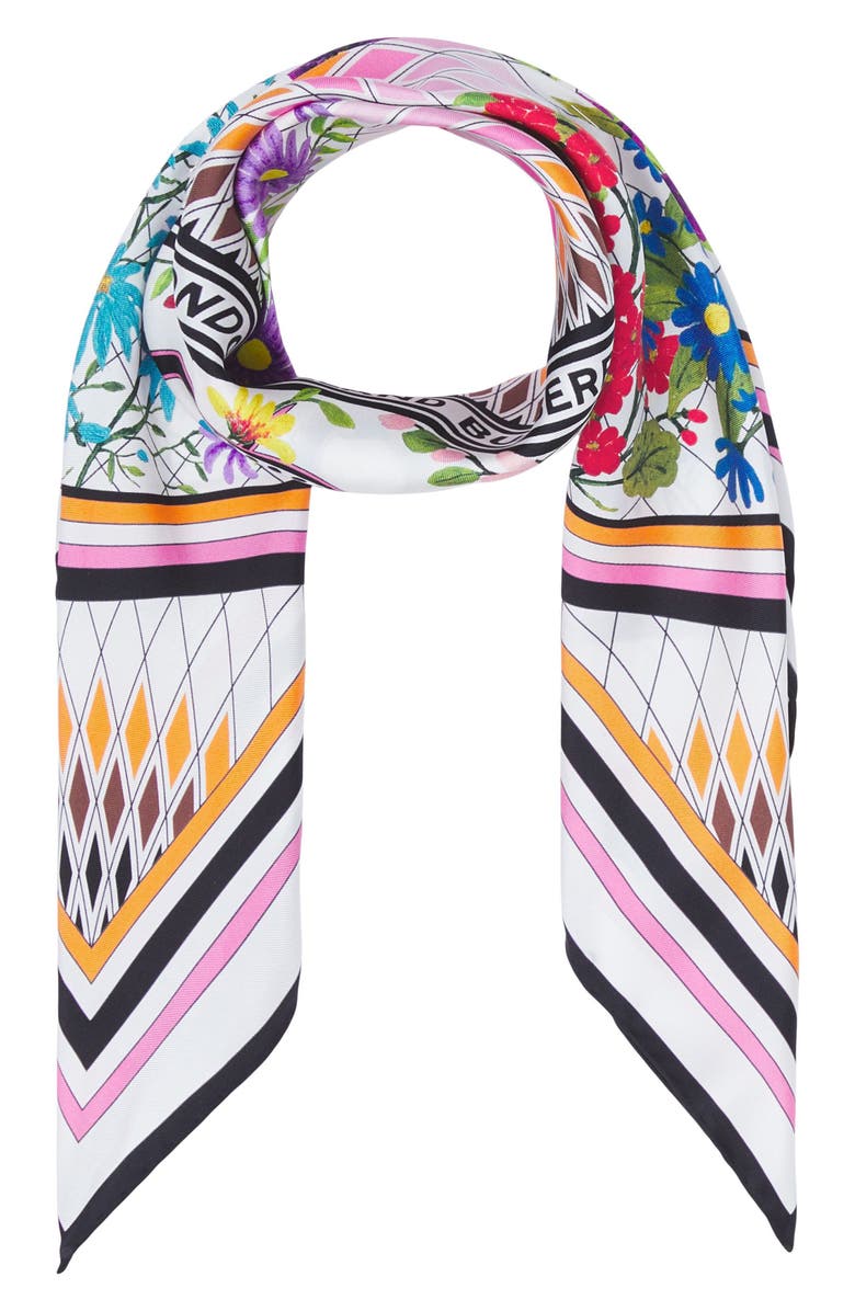 Burberry Monogram Floral Print Silk Scarf, Main, color,