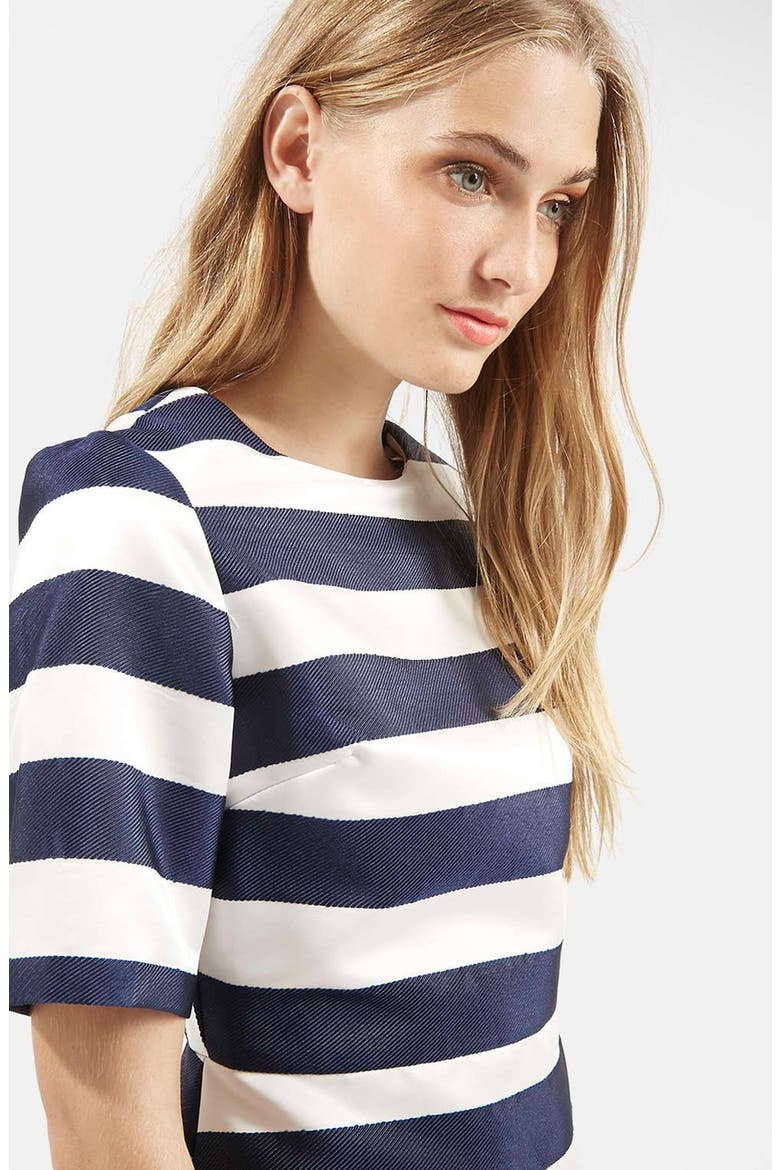 Twill & Satin Stripe Dress, Alternate, color, NAVY BLUE MULTI