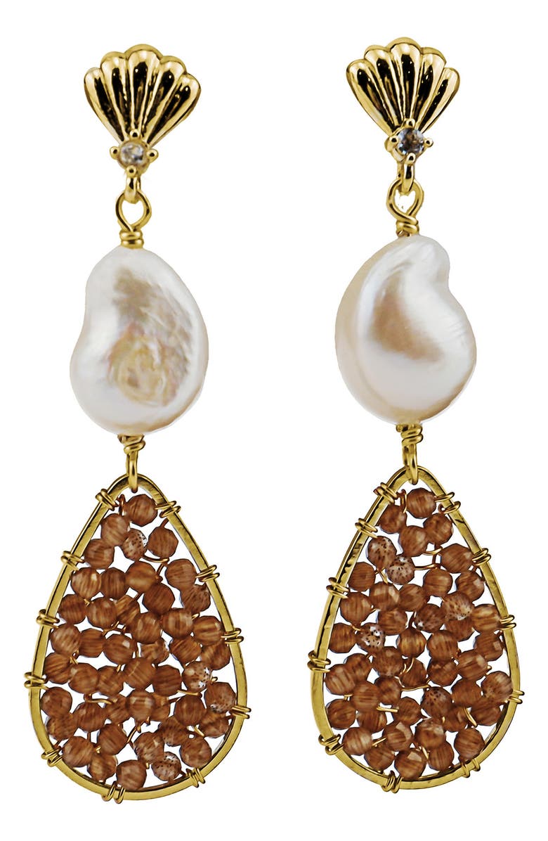 Panacea Cultured Freshwater Pearl & Crystal Beaded Drop Earrings, Main, color, 