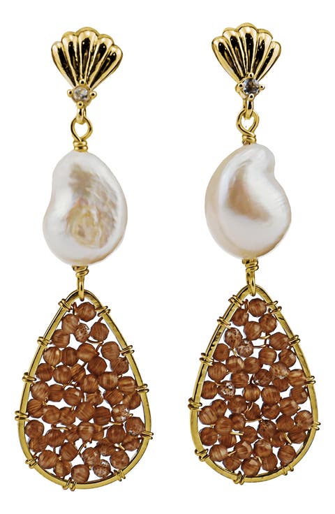 Cultured Freshwater Pearl & Crystal Beaded Drop Earrings