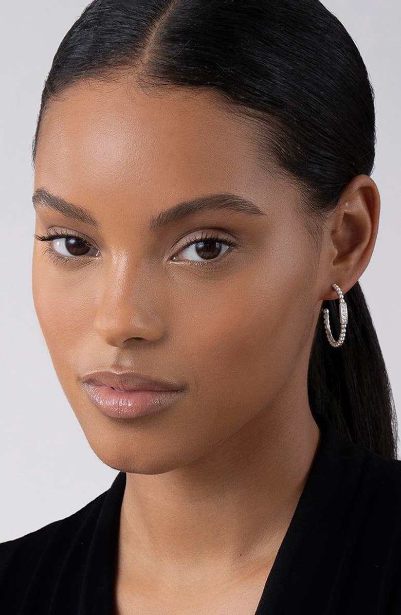 LAGOS Caviar Spark Diamond Hoop Earrings, Alternate, color, Silver/ Diamond