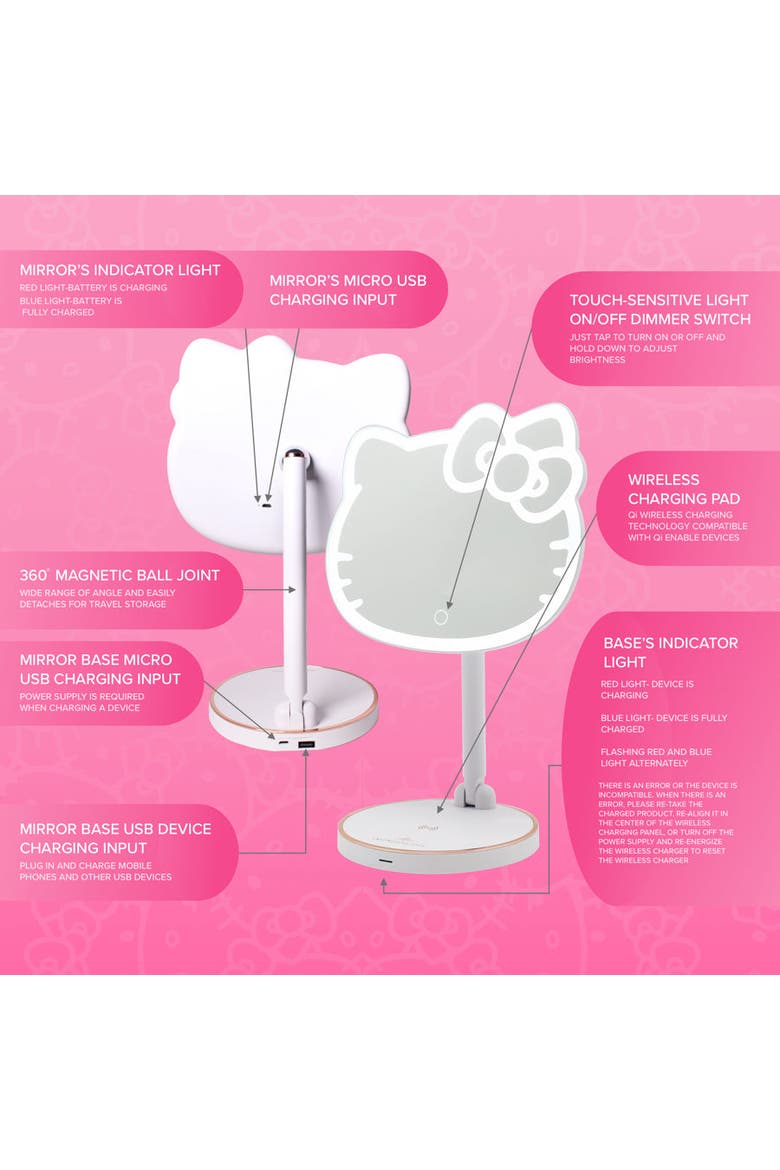 Hello Kitty LED Rechargeable Makeup Mirror, Alternate, color, White