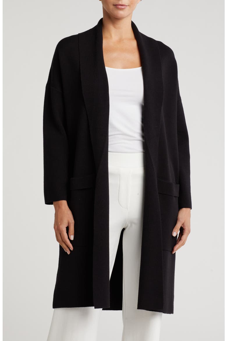 Alicia Open Front Long Cardigan, Main, color, BLACK
