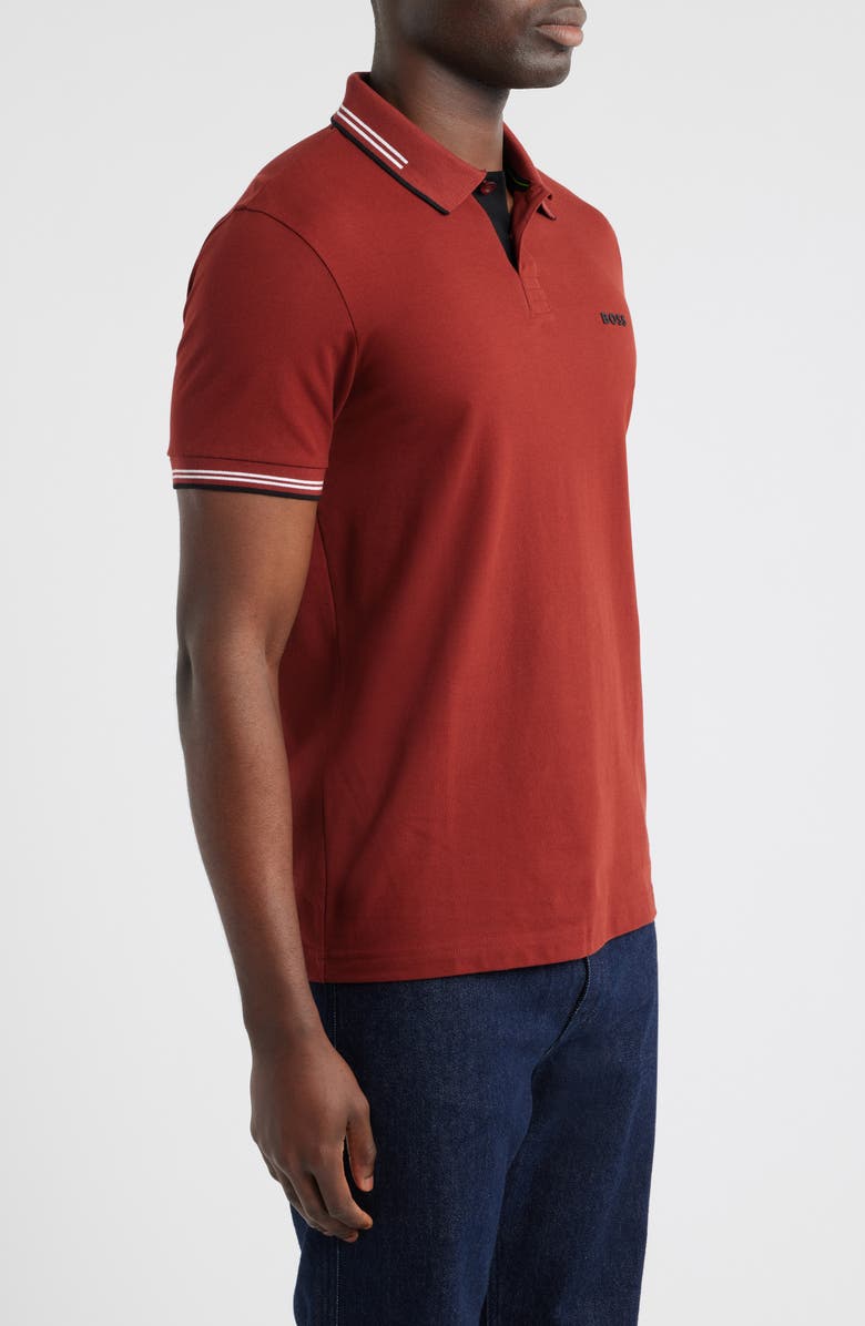 BOSS Paul Tipped Stretch Cotton Polo, Alternate, color, Dark Pink