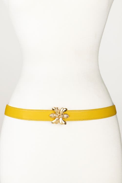 Raina Belts Double Bee Clasp Buckle Leather Belt In Yellow