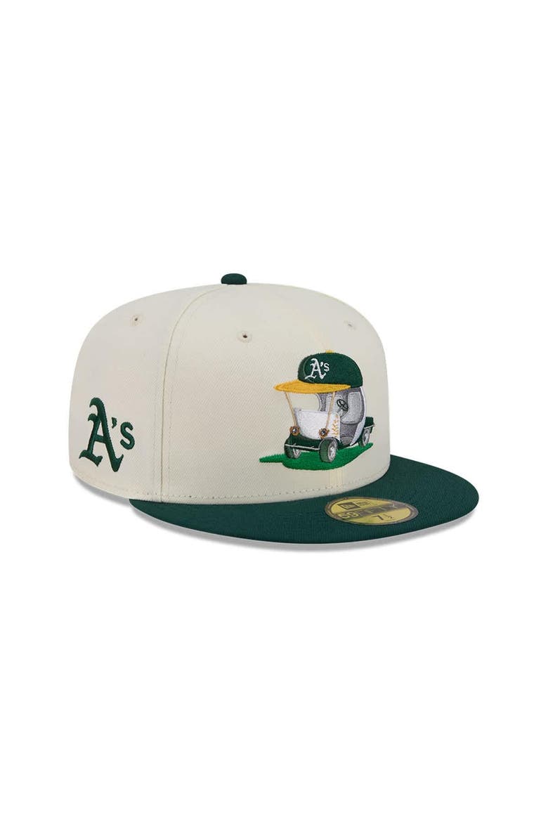 Men's New Era  Cream/Green Athletics Bullpen Cart 59FIFTY Fitted Hat, Main, color, Cream