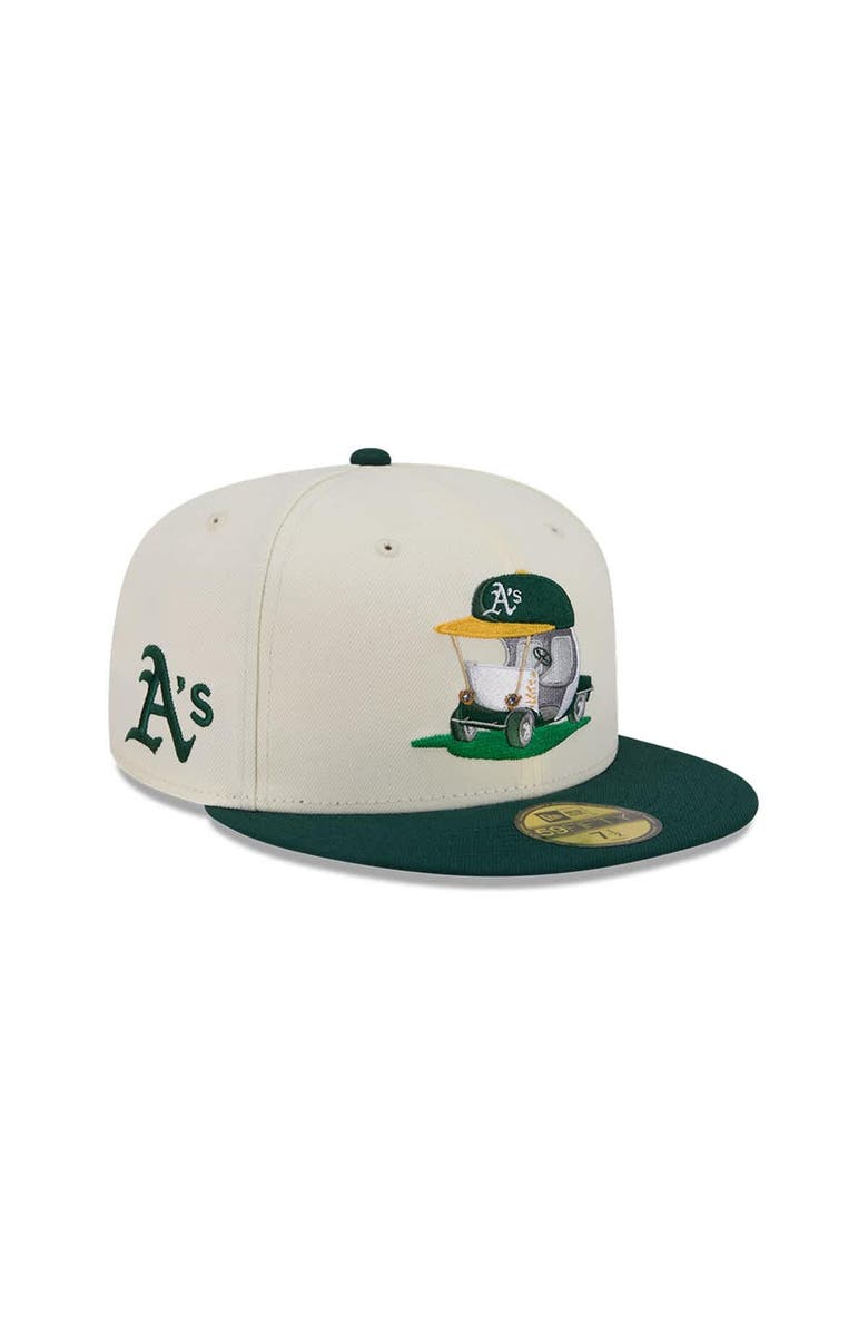 New Era Men's New Era Cream/Green Athletics Bullpen Cart 59FIFTY Fitted Hat, Main, color, Cream