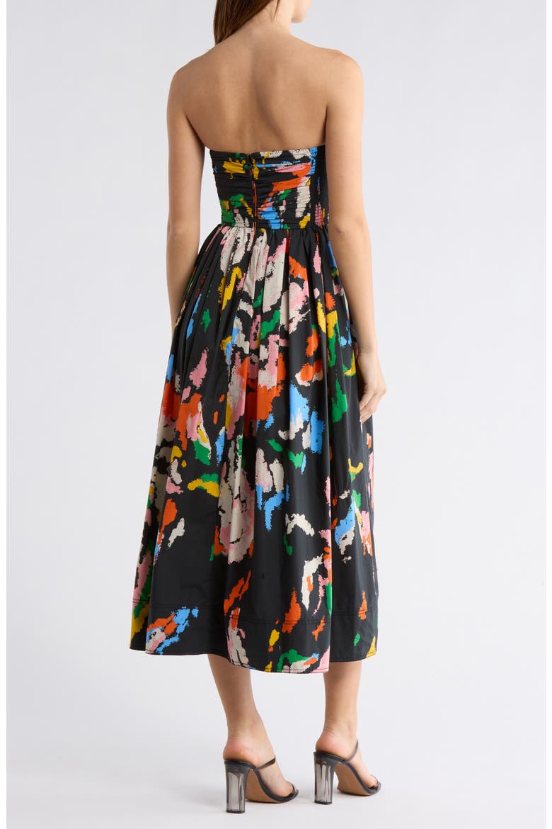 Tate Strapless Cotton Midi Dress, Alternate, color, BLACK MULTI