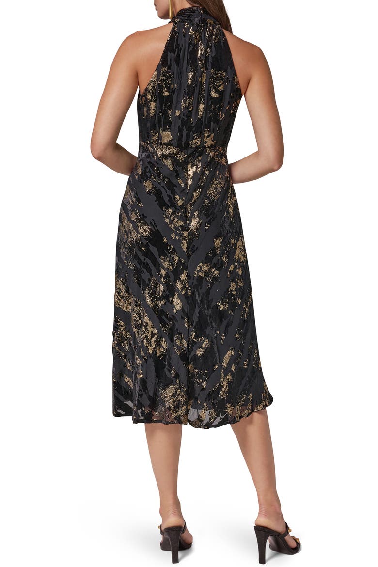 Metallic Foil Velvet Halter Midi Dress, Alternate, color, BK/ METALLI
