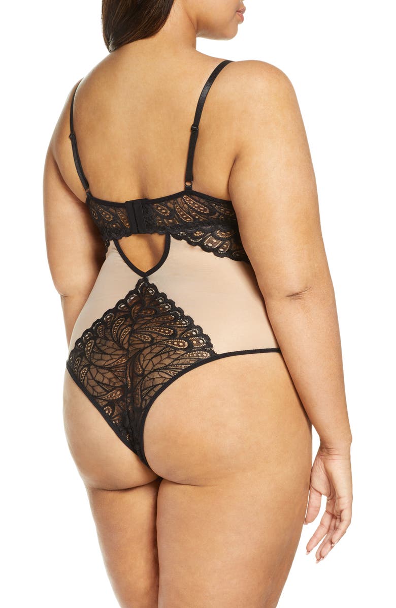 Oh La La Cheri Lace Panel Undewire Teddy, Alternate, color, 