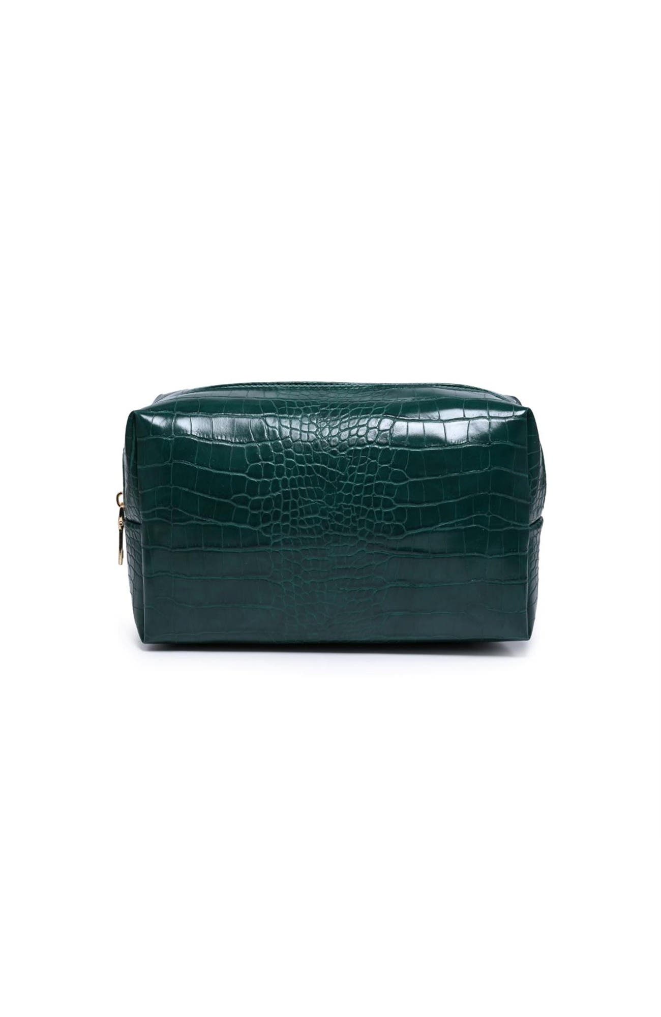 Croc Chic Cosmetic & Travel Organizer Pouch, Main, color, Emerald