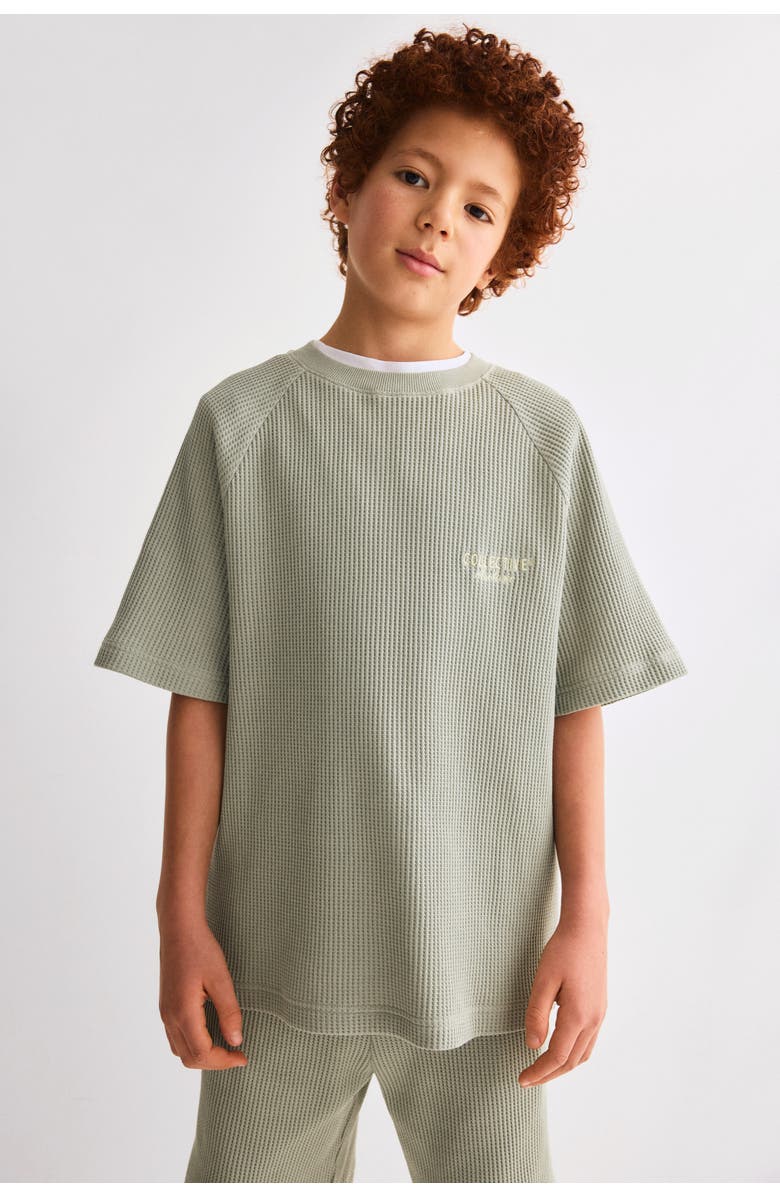 H&M 2-piece waffled jersey set, Alternate, color, Light Khaki Green