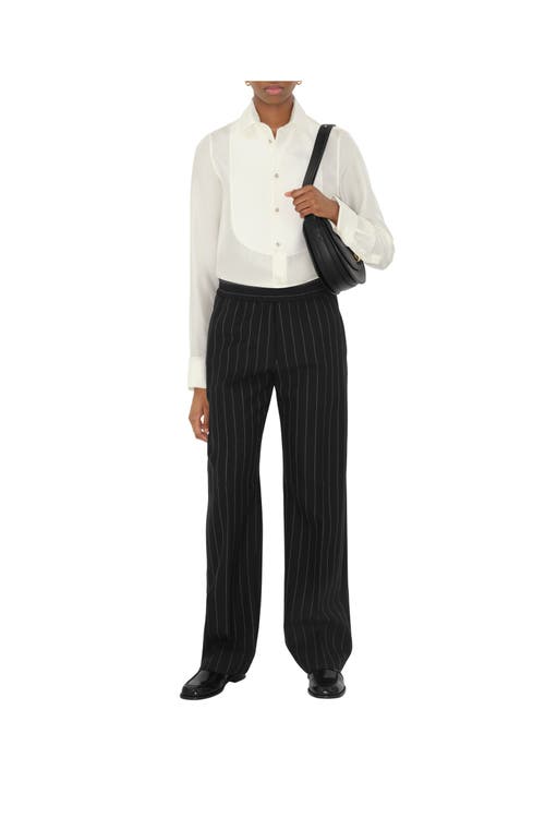 Shop Burberry Regular Fit Silk Tuxedo Shirt In Chalk