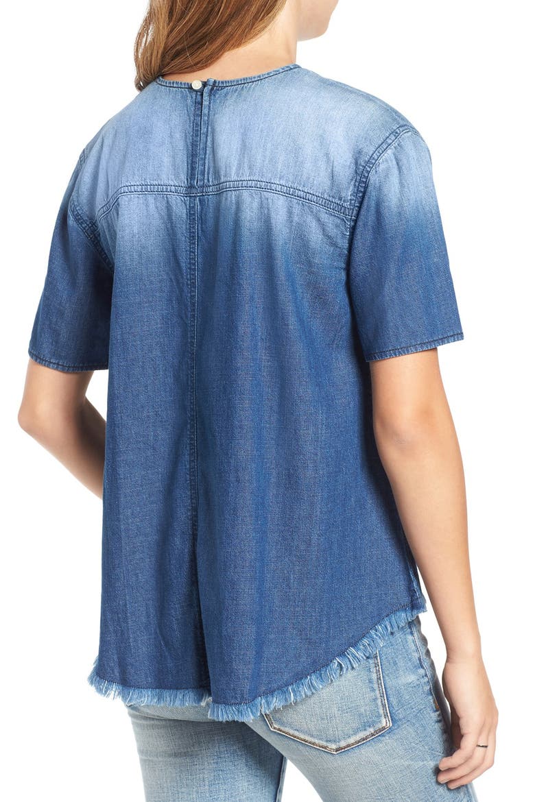 Distressed Chambray Top, Alternate, color, ALPINE BLUE