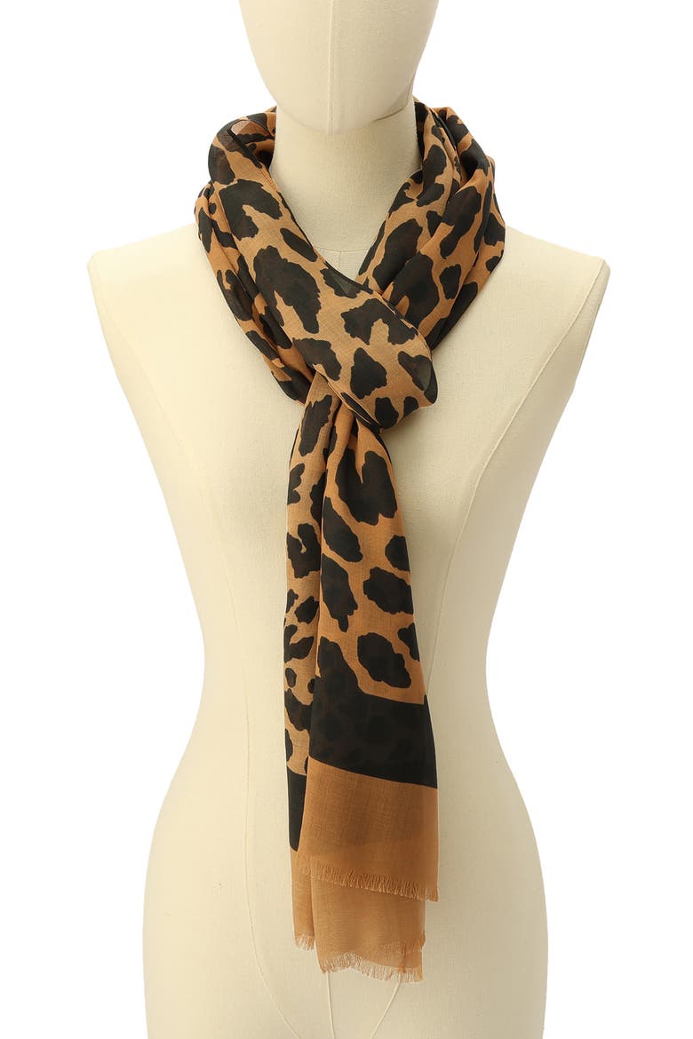 regal leopard modal oblong scarf, Alternate, color, PANELA/ BLACK