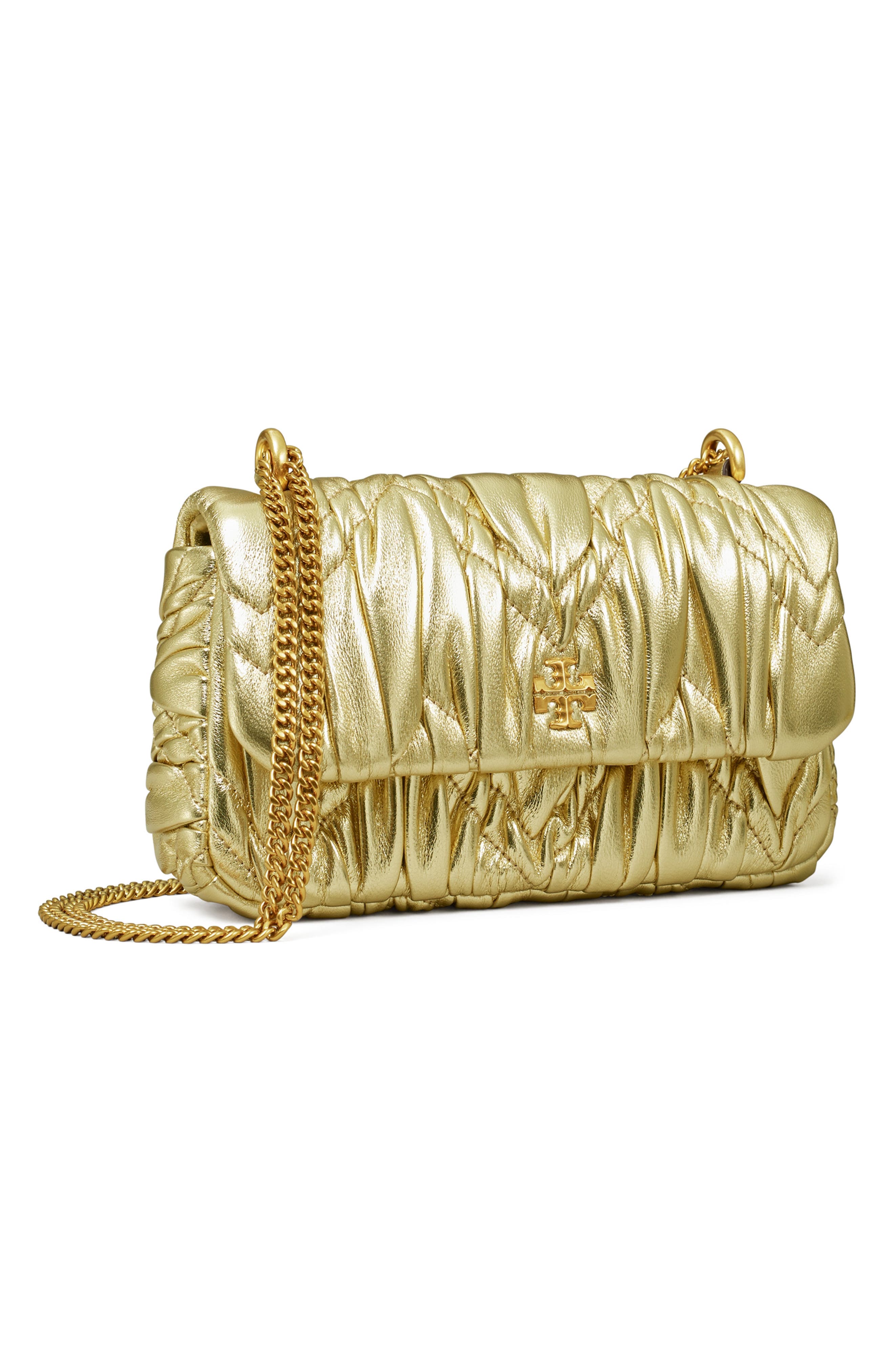 Tory Burch Mini Kira Metallic Ruched Convertible Leather Crossbody Bag, Alternate, color, 