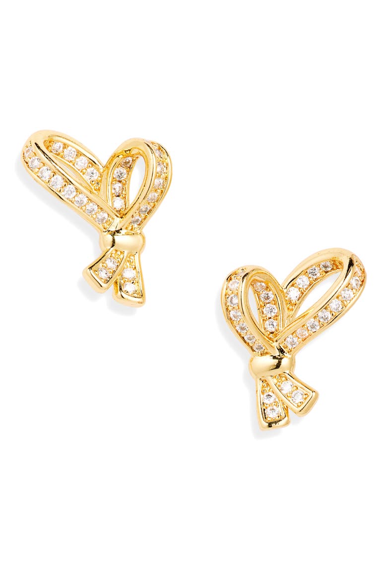 all tied up pavé stud earrings, Main, color, CLEAR/ GOLD