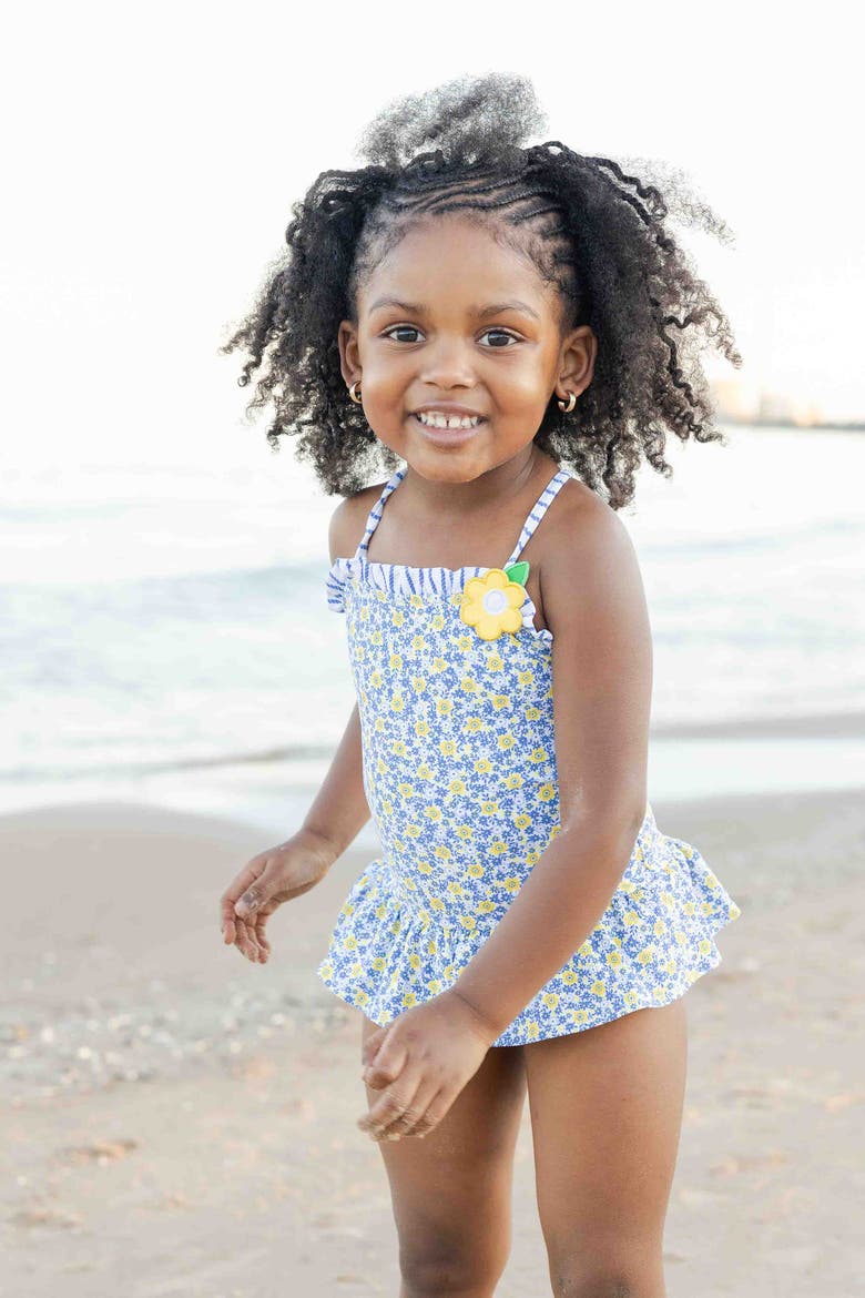 Floral Skirted Swimsuit with Flower, Alternate, color, White/Yellow/Blue
