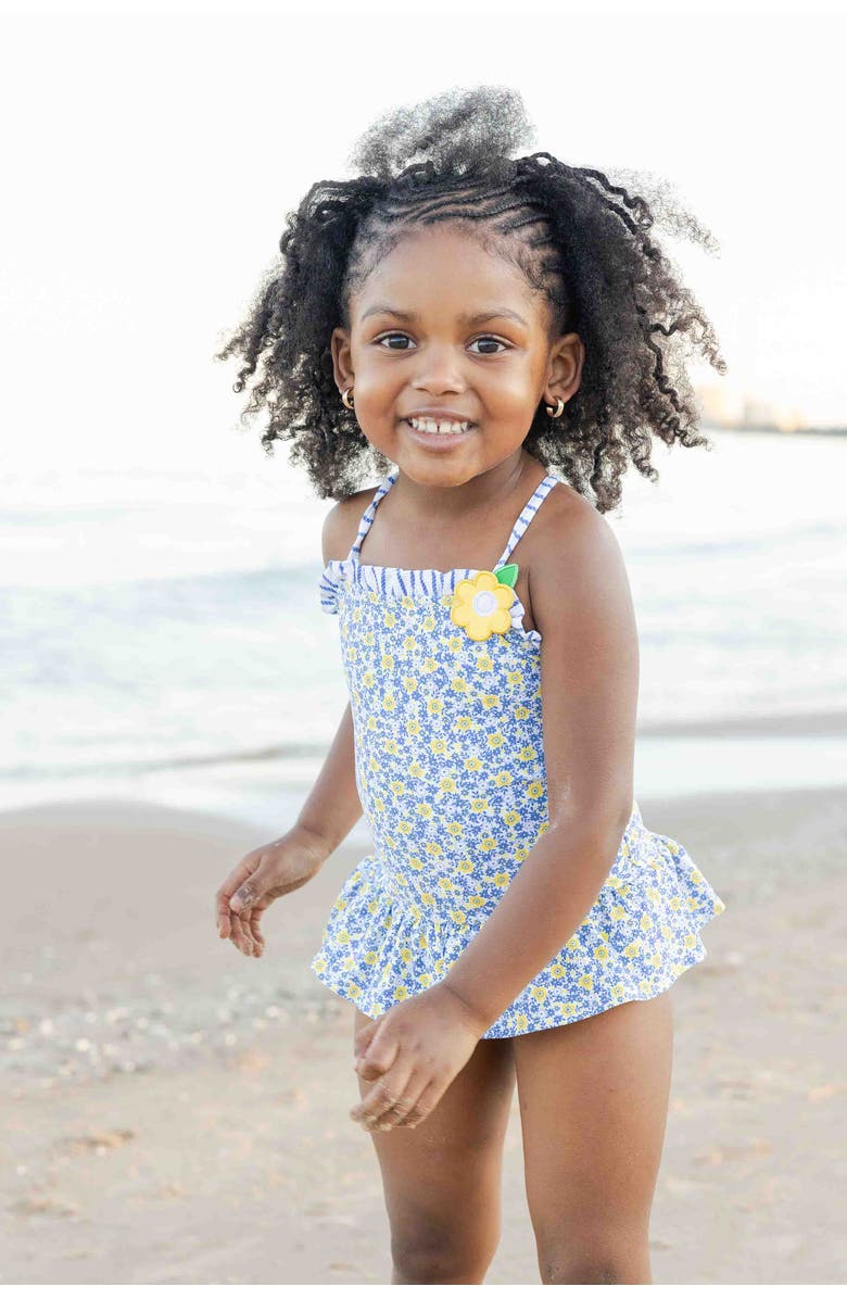 Florence Eiseman Floral Skirted Swimsuit with Flower, Alternate, color, White/Yellow/Blue