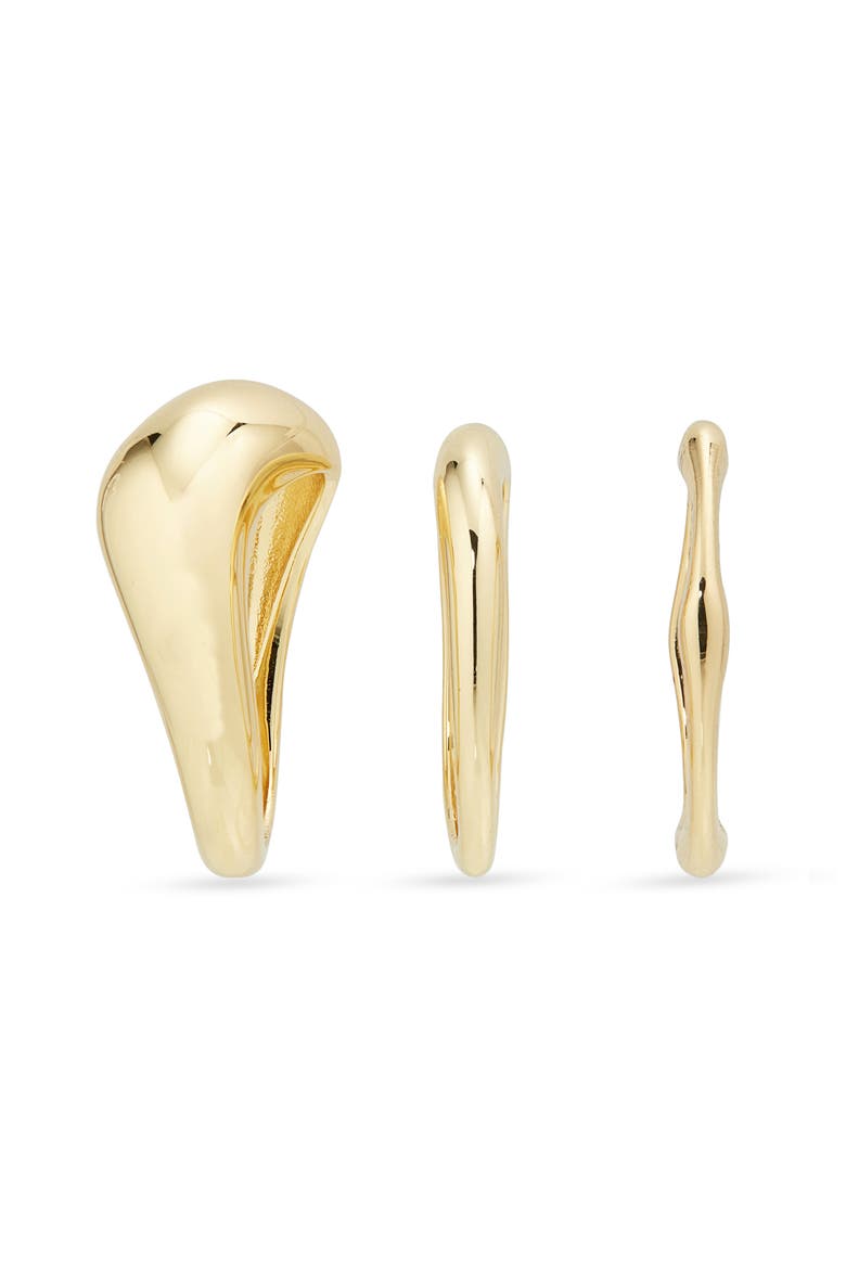Set of 3 Wavy Rings, Alternate, color, GOLD