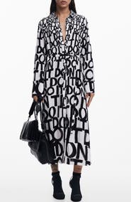 Desigual Print Tie Waist Maxi Shirtdress