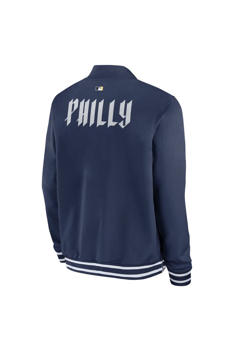 Men's Nike  Navy Philadelphia Phillies Authentic Collection City Connect Full-Zip Bomber Jacket, Alternate, color, Navy