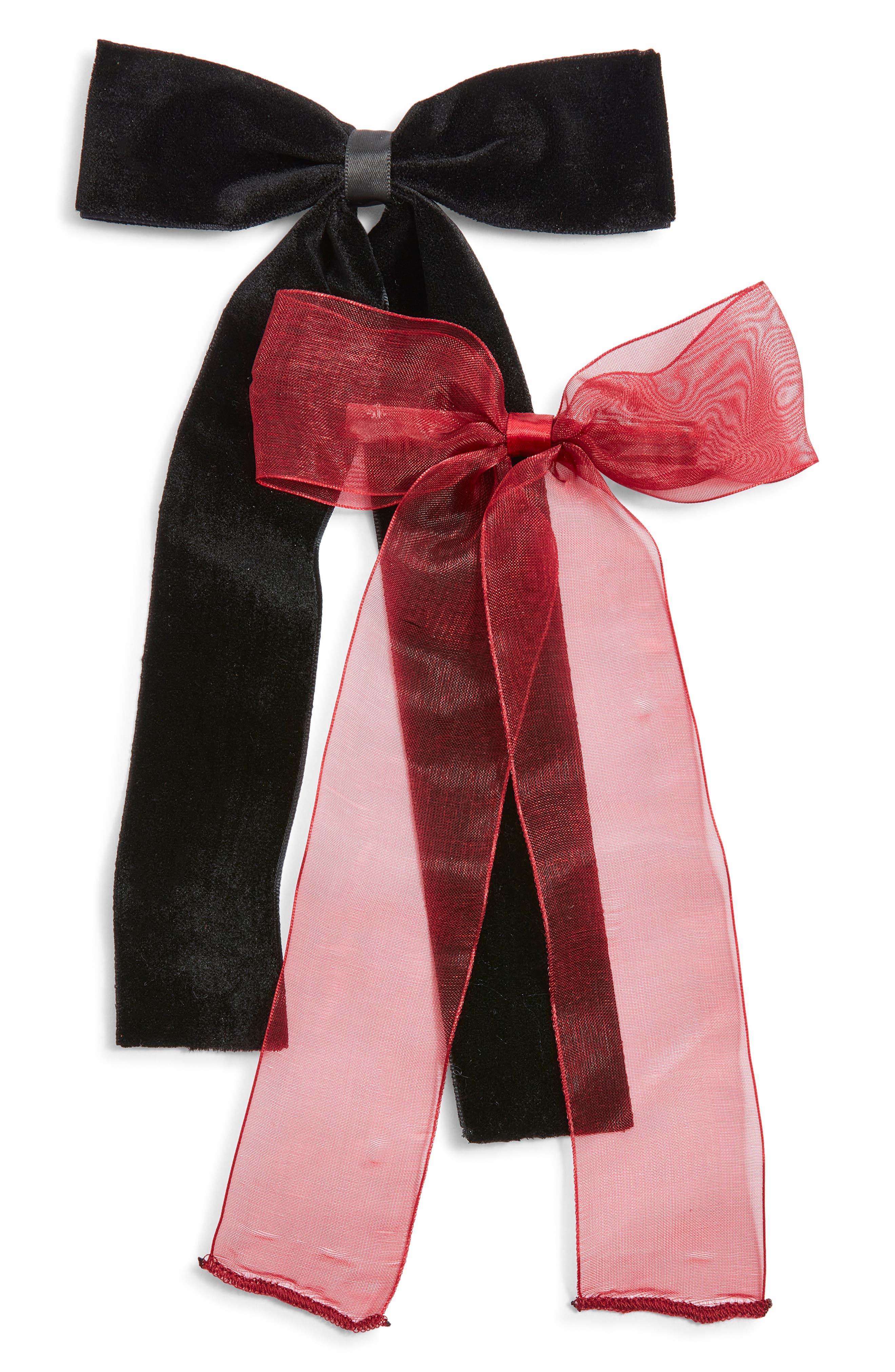 Bp. Set Of 2 Velvet & Organza Hair Bow Barrettes In Multi