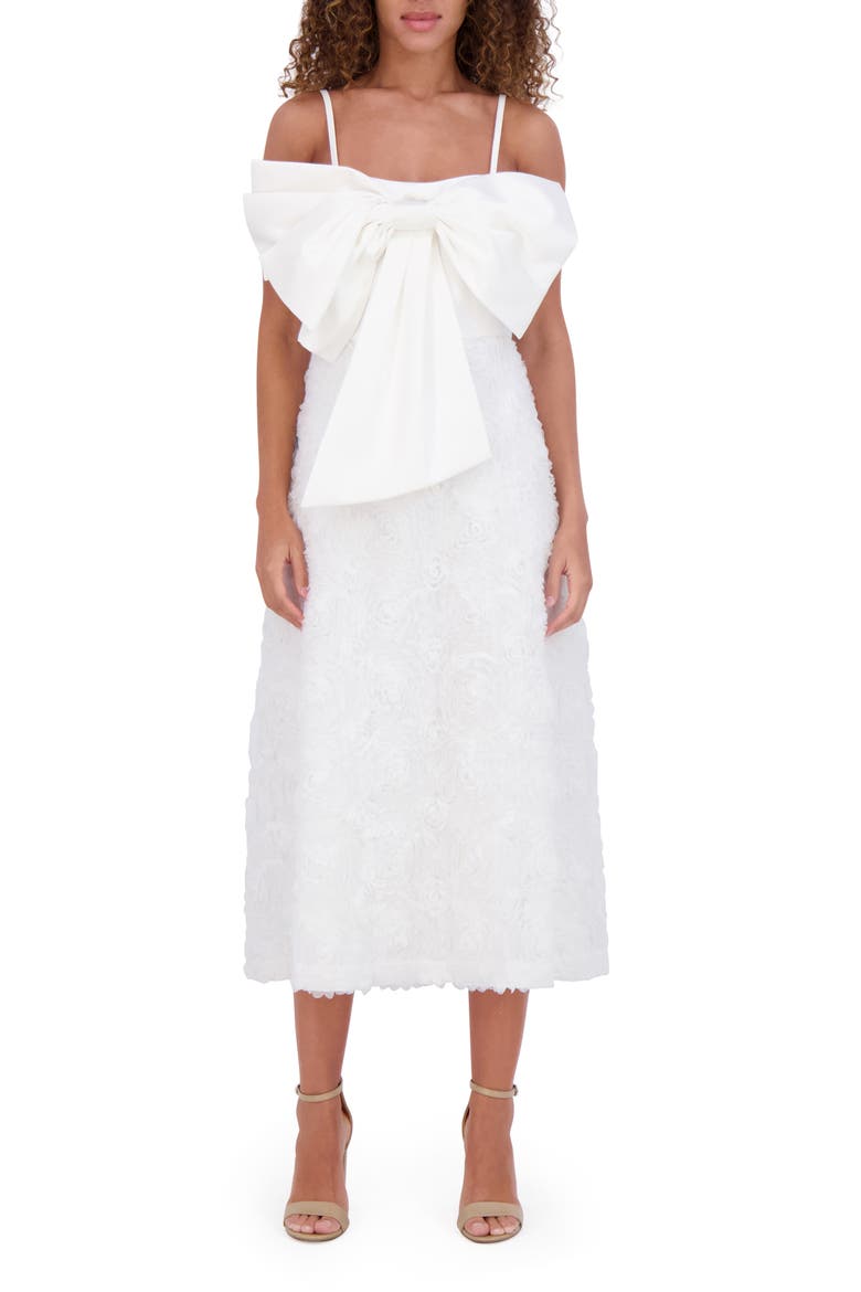 Soutache Bow Midi Dress, Main, color, WHITE