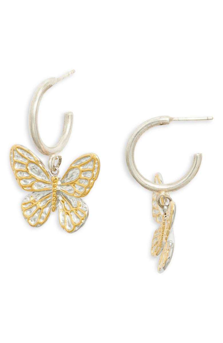 VIDAKUSH Duotone Butterfly Charm Hoop Earrings, Main, color,