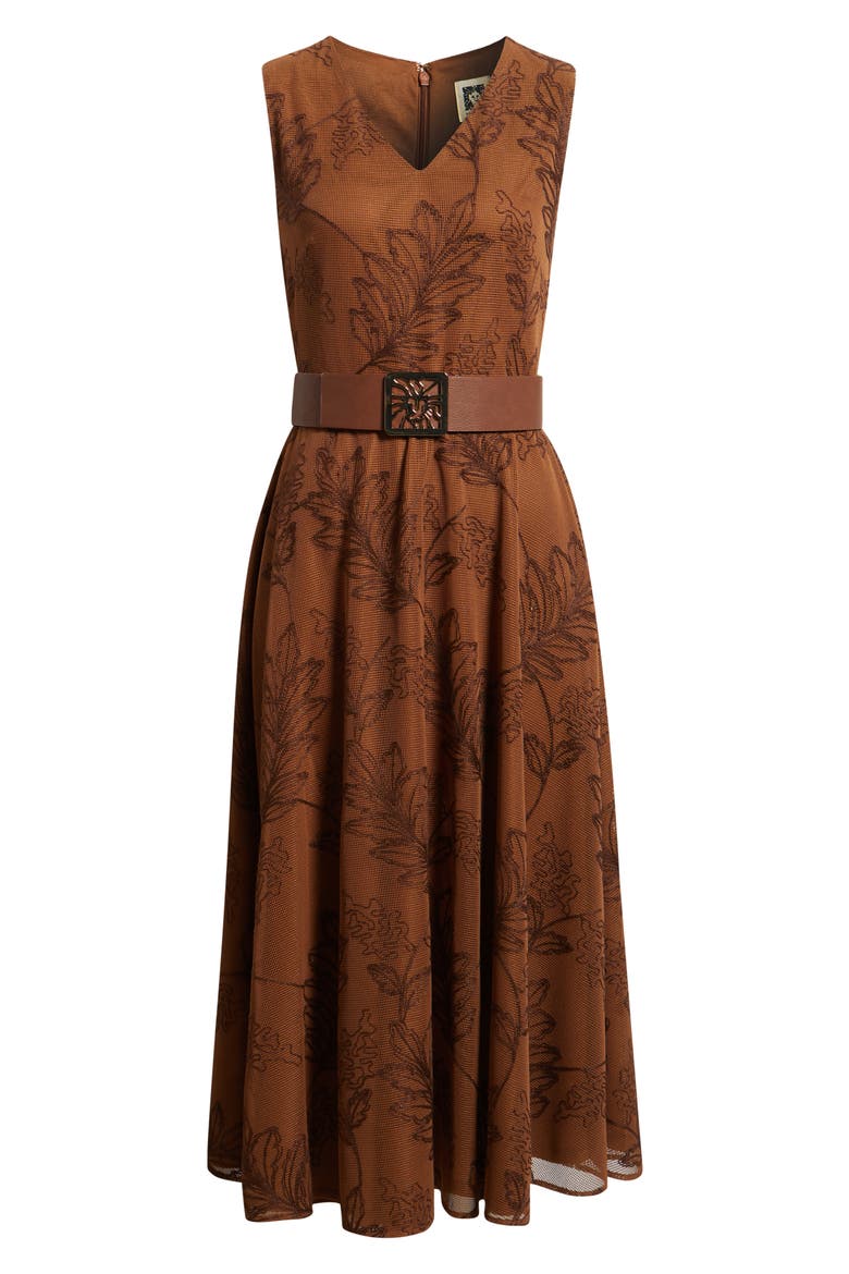 Embroidered Belted Fit & Flare Midi Dress, Alternate, color, CHILI