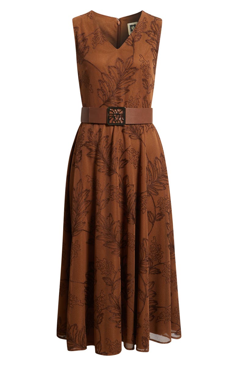 Anne Klein Embroidered Belted Fit & Flare Midi Dress, Alternate, color, Chili