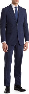 English Laundry Plaid Two Button Peak Lapel Wool Blend Trim Fit Suit