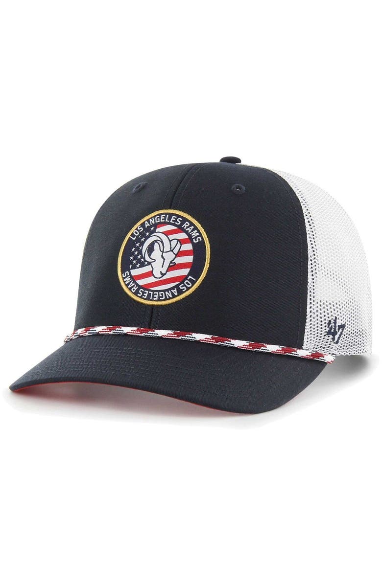 '47 Men's '47 Navy/White Los Angeles Rams Union Patch Trucker Adjustable Hat, Main, color, Navy